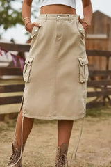 Drawstring Denim Cargo Skirt - Femstylo