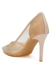 High Ball Mesh Rhinestone Stiletto Pumps - Femstylo