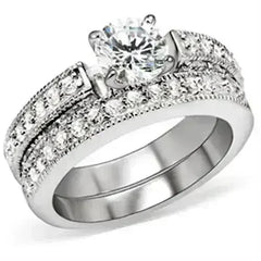 5X016 - Rhodium Brass Ring with AAA Grade CZ in Clear - Femstylo