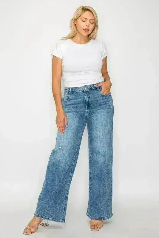 bytos Full Size High Rise Wide Leg Jeans with Pockets - Femstylo