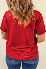 Red Solid Color Basic Crew Neck Plain Tee