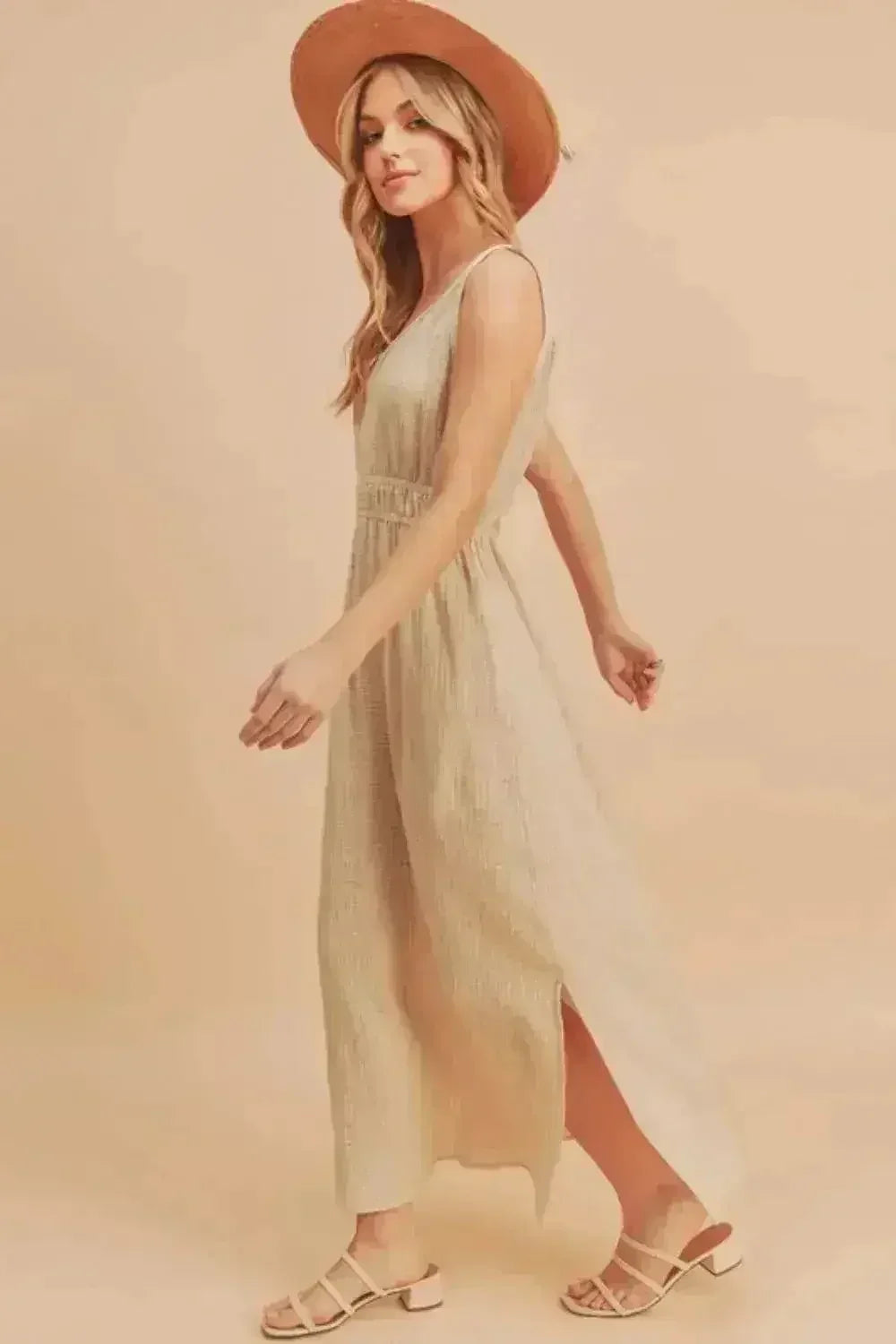 Aemi + Co Side Slit Round Neck Sleeveless Tank Dress - Femstylo