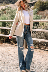 Parchment Suede Sherpa Lined Western Loose Jacket