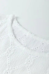 White Embroidered Floral Geometric Button Short Sleeve Top | Femstylo - Femstylo