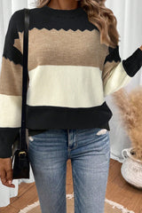 Black Colorblock Crew Neck Drop Shoulder Sweater