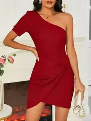 Twisted Single Shoulder Short Sleeve Dress - Femstylo