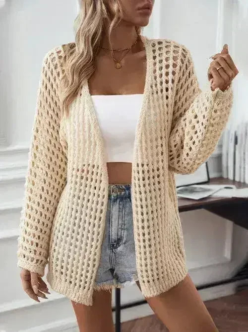Openwork Open Front Long Sleeve Cardigan - Femstylo