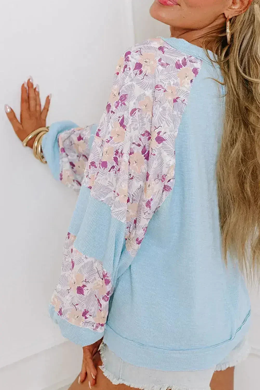 Floral Patchwork Blouse - Balloon Sleeve Top | Femstylo - Femstylo