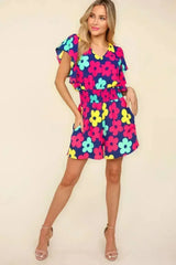 Haptics Floral Smocked Waist Romper with Side Pockets - Femstylo