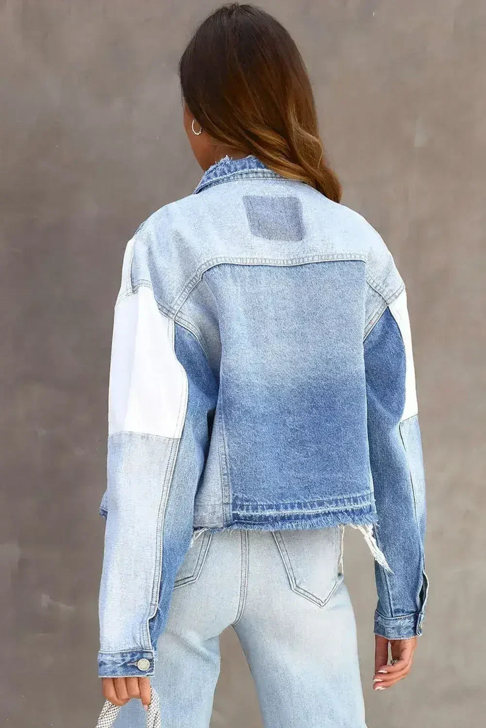 Sky Blue Denim Hem Jacket - Femstylo
