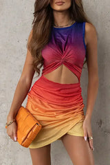 Floral Twist Front Mini Dress - Ruched Detail | Femstylo - Femstylo