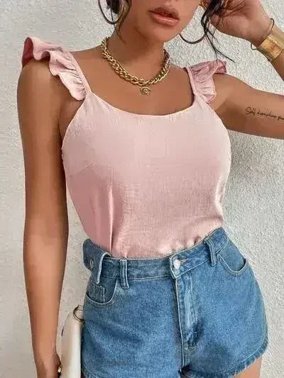 Backless Ruffled Scoop Neck Tank - Femstylo