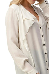 Ruffle Detail Button-Up Blouse - Femstylo