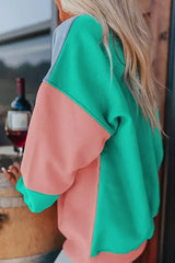 Blossom Colorblock Patchwork Drop Shoulder Sweatshirt - Femstylo