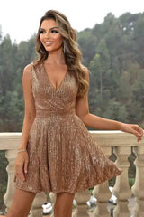 Sequin Surplice Neck Sleeveless Dress - Femstylo
