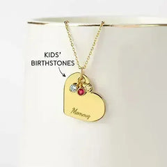 Family Birthstone Necklace, Grandma Gift Birthstone, Heart Necklace - Femstylo