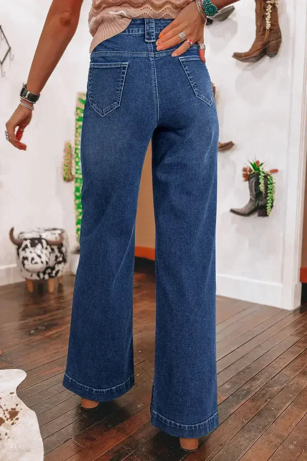 Sail Blue Wide Leg Pocketed High Waist Jeans - Femstylo