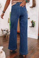 Sail Blue Wide Leg Pocketed High Waist Jeans - Femstylo