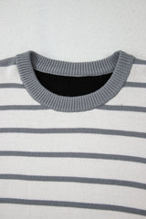 Gray Striped Colorblock Pullover Sweater