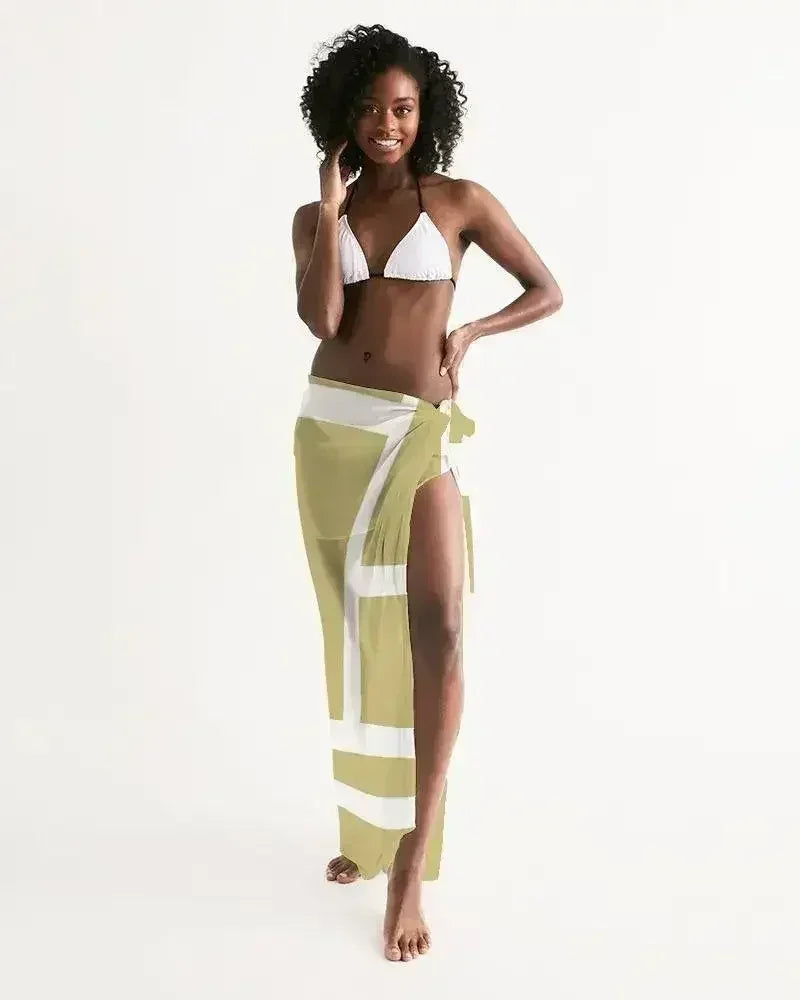 Sheer Sarong Swimsuit Cover Up Wrap / Geometric Beige and White - Femstylo