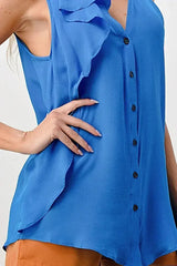 Sleeveless Button-Up Ruffle Blouse - Femstylo