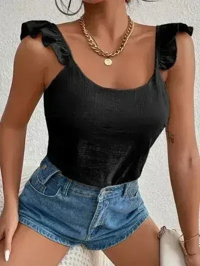 Backless Ruffled Scoop Neck Tank - Femstylo