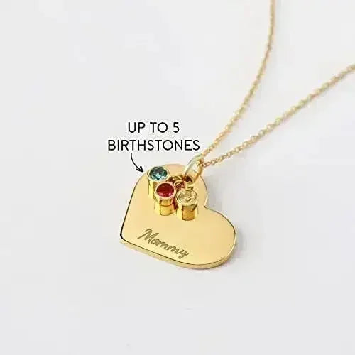Family Birthstone Necklace, Grandma Gift Birthstone, Heart Necklace - Femstylo