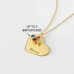 Family Birthstone Necklace, Grandma Gift Birthstone, Heart Necklace - Femstylo