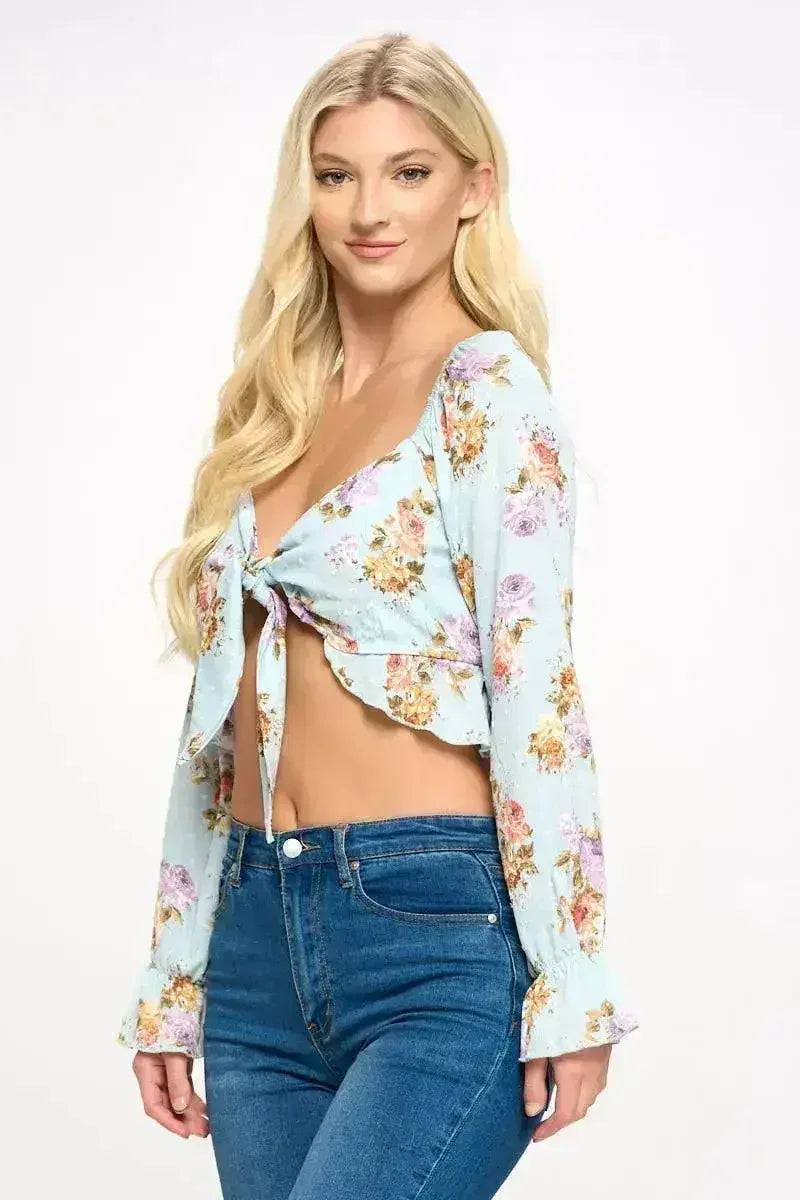 Boho Tie-Front Crop Top with Ruffle Details - Femstylo