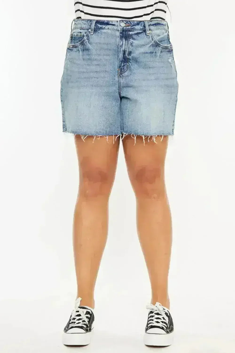 Kancan Full Size Raw Hem High Waist Denim Shorts - Femstylo