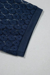 Navy Blue Contrast Lace Raglan Sleeve Pleated Mini Dress - Femstylo