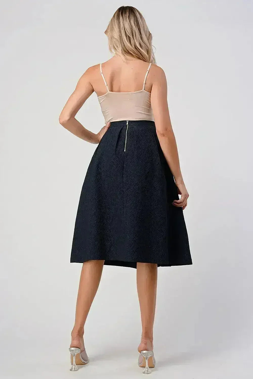 Textured A-Line Midi Skirt with Pleats - Femstylo