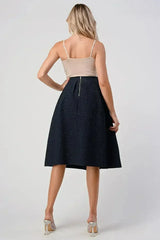 Textured A-Line Midi Skirt with Pleats - Femstylo