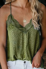 Spaghetti Strap Printed Lace Tank Top - Femstylo