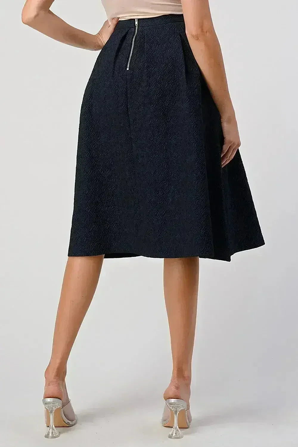 Textured A-Line Midi Skirt with Pleats - Femstylo