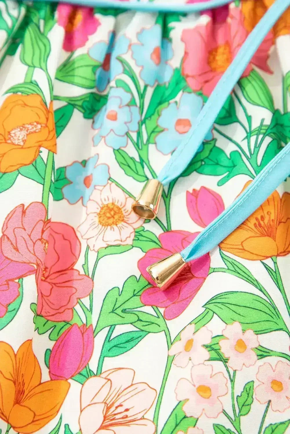 Green Floral Print Striped Trim Puff Sleeve Babydoll Blouse - Femstylo