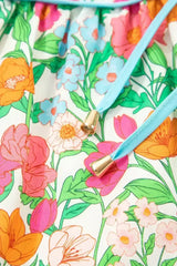 Green Floral Print Striped Trim Puff Sleeve Babydoll Blouse - Femstylo