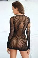 Yelete Fishnet Bodysuit – Diamond Net Long Sleeve Catsuit - Femstylo