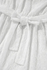 White Lace Sleeveless Knot Hollow Out Back Tied Waist Mini Dress - Femstylo
