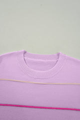 White Striped Half Sleeve Drop Shoulder Sweater - Femstylo