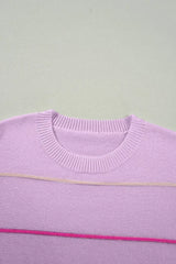 White Striped Half Sleeve Drop Shoulder Sweater - Femstylo