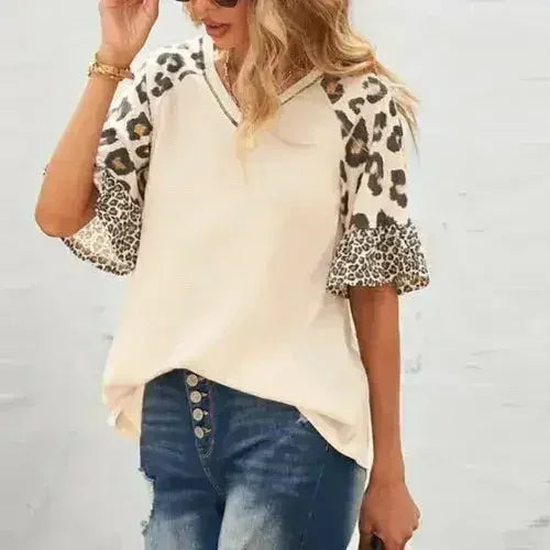Womens Leopard Print Sleeve Top - Femstylo