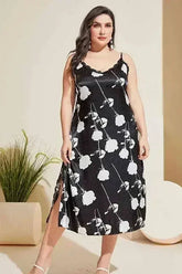 Plus Size Floral Lace Trim Side Slit Night Dress - Femstylo