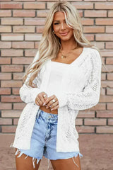 White Open Knit Cardigan - Lightweight & Machine Washable | Femstylo - Femstylo