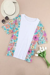 Floral Patchwork Top - Short Sleeve Summer Tee | Femstylo - Femstylo
