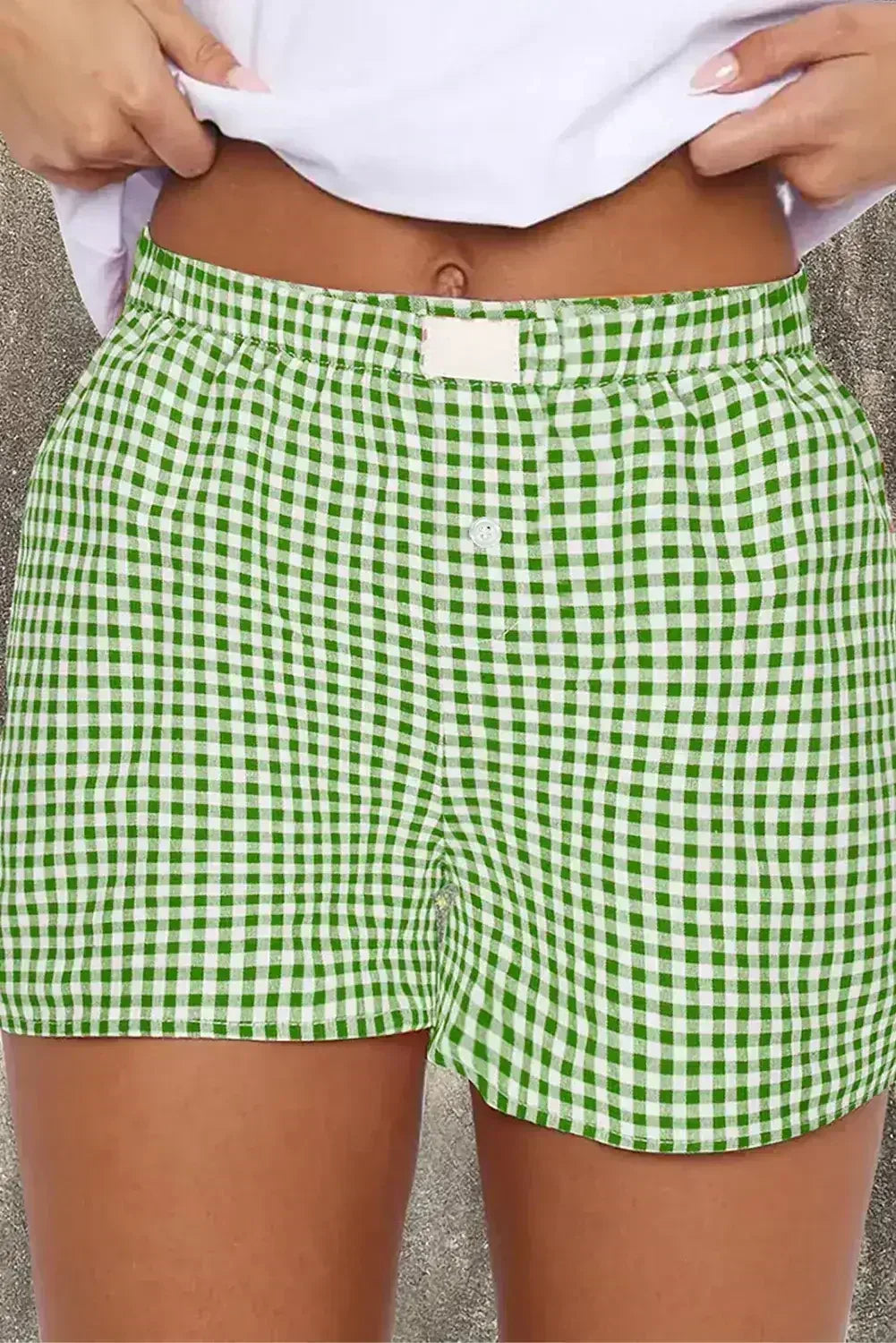 Blue Vintage Gingham Print High Waisted Loose Shorts - Femstylo