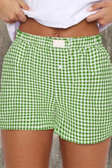 Blue Vintage Gingham Print High Waisted Loose Shorts - Femstylo