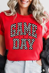 Red Checkered Game Day Graphic Round T Shirt
