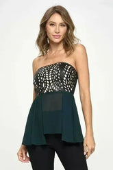 Strapless Laser-Cut Chiffon Peplum Top for Women - Femstylo