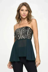 Strapless Laser-Cut Chiffon Peplum Top for Women - Femstylo